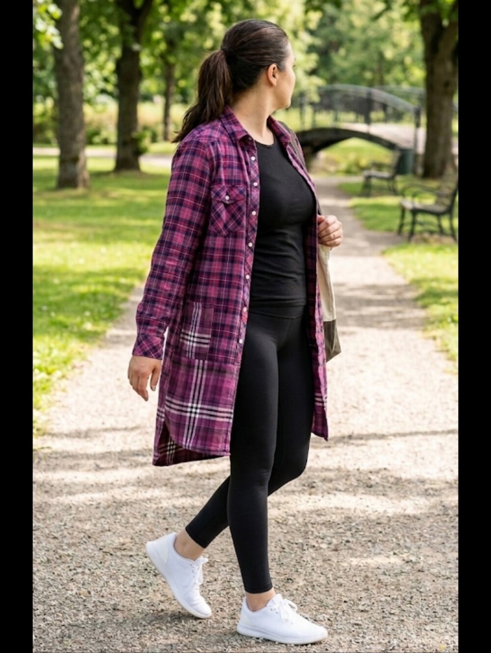 Upcycled purple/plum plaid top/tunic/duster S-M Shirt-coat